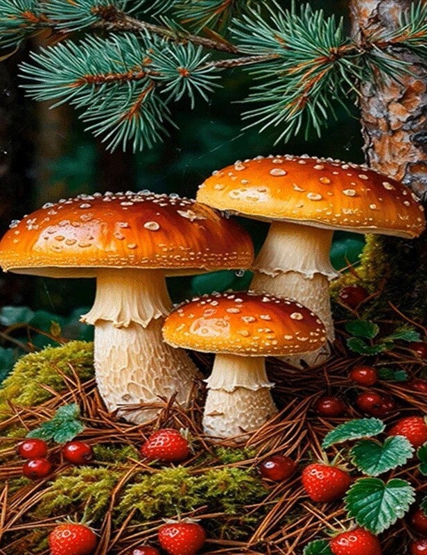 50x40cm Diamond Painting paddenstoelen (rond) nr 132