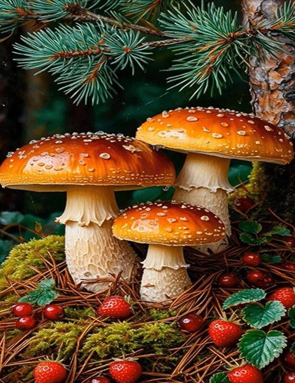 50x40cm Diamond Painting paddenstoelen (rond) nr 132