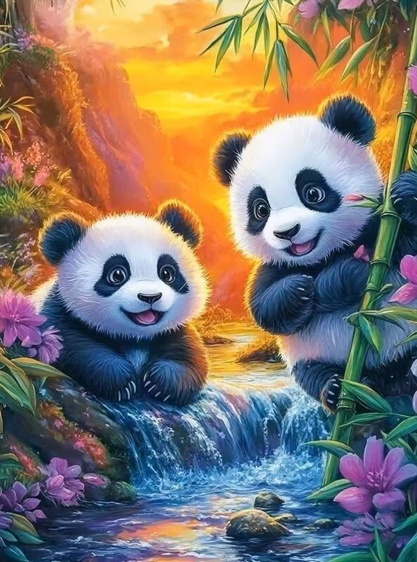 nr 107 Diamond Painting pandaberen 50x40cm (rond)