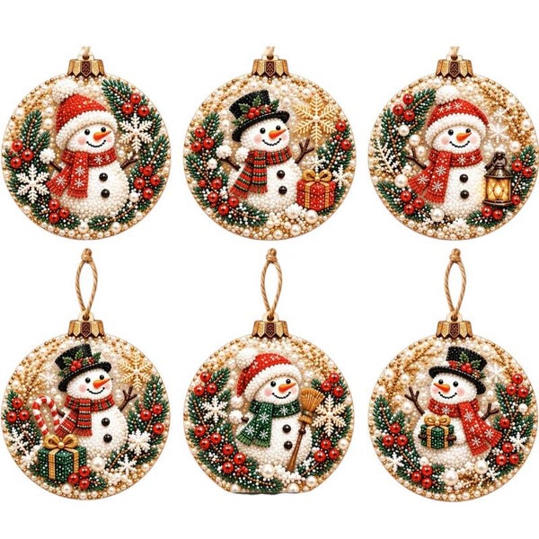 Diamond Painting kerst hangers sneeuwpop 6 stuks nr 2121