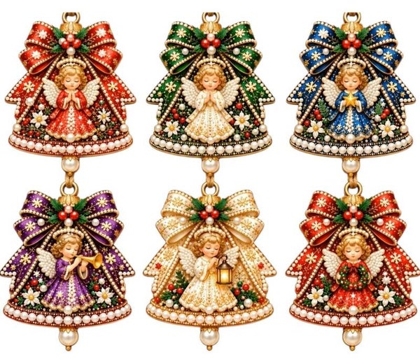 Diamond Painting kerst hanger engeltjes 6 stuks nr 2022