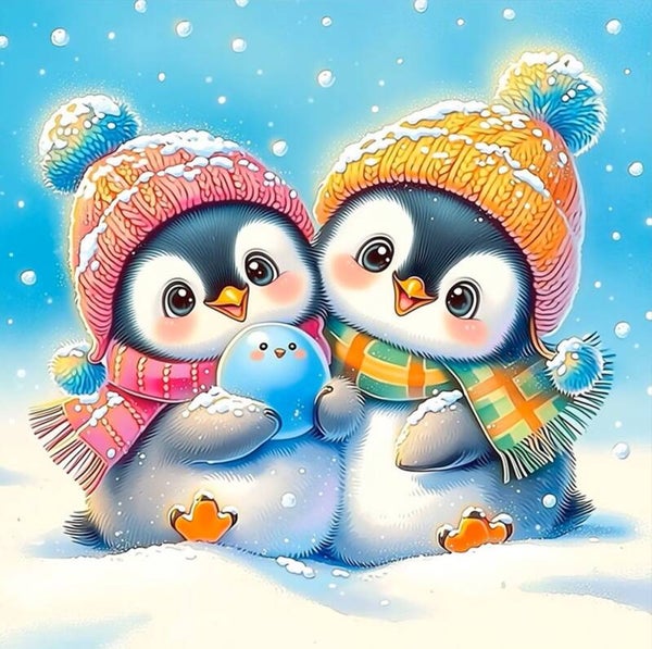 30x30cm Diamond Painting gekleurde pinguins nr 331