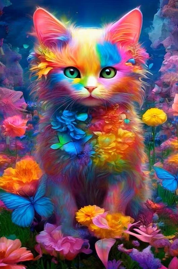 25x20cm Diamond Painting gekleurde poes nr 452