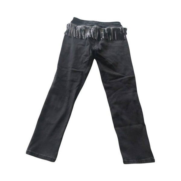 Country skinny jeans met sliertjes grijs zwart zilver L