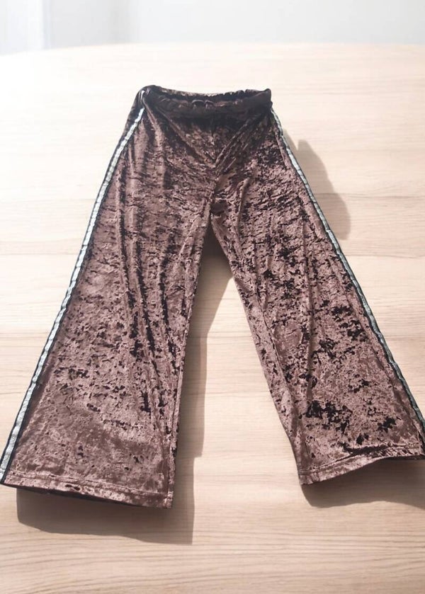 huisbroek met glitter streep bruin XL