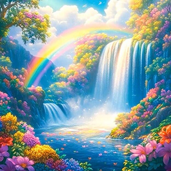 nr 341 Diamond Painting regenboog watervallen 30x30cm