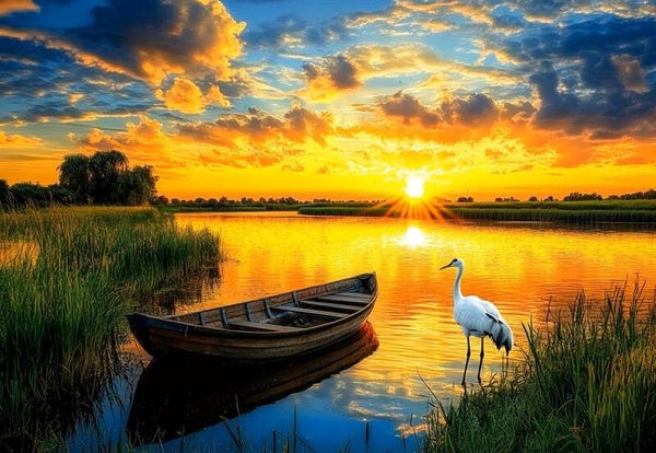 nr 194 Diamond Painting reiger aan meer 40x30cm (vierkant)