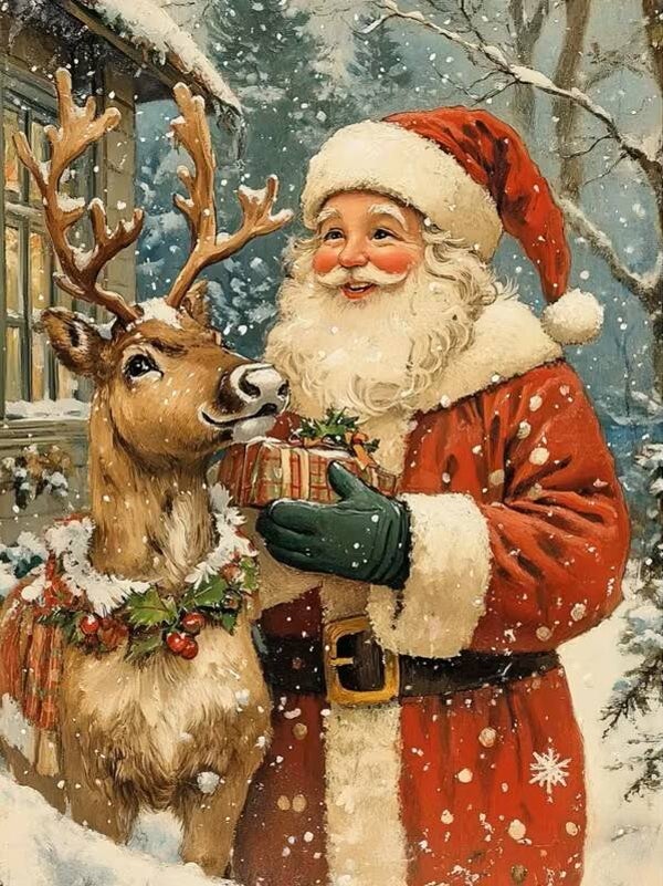 50x40cm Diamond Painting kerstman dieren (vierkant) nr 58
