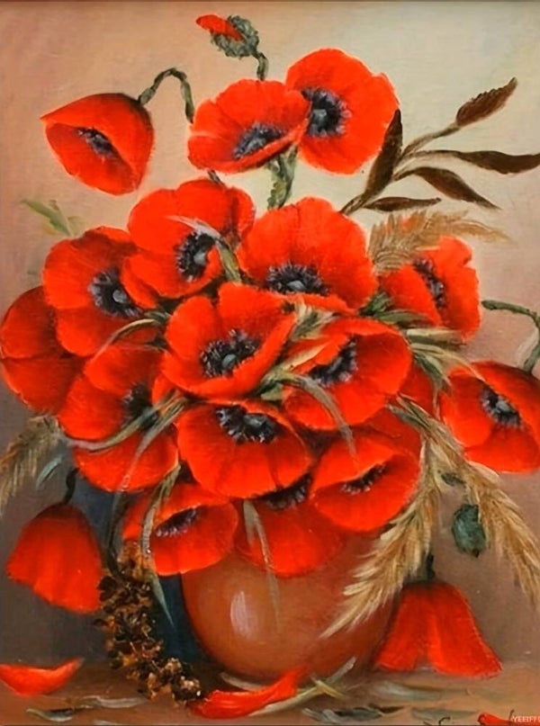 nr 275 Diamond Painting rode bloemen 40x30cm (rond)