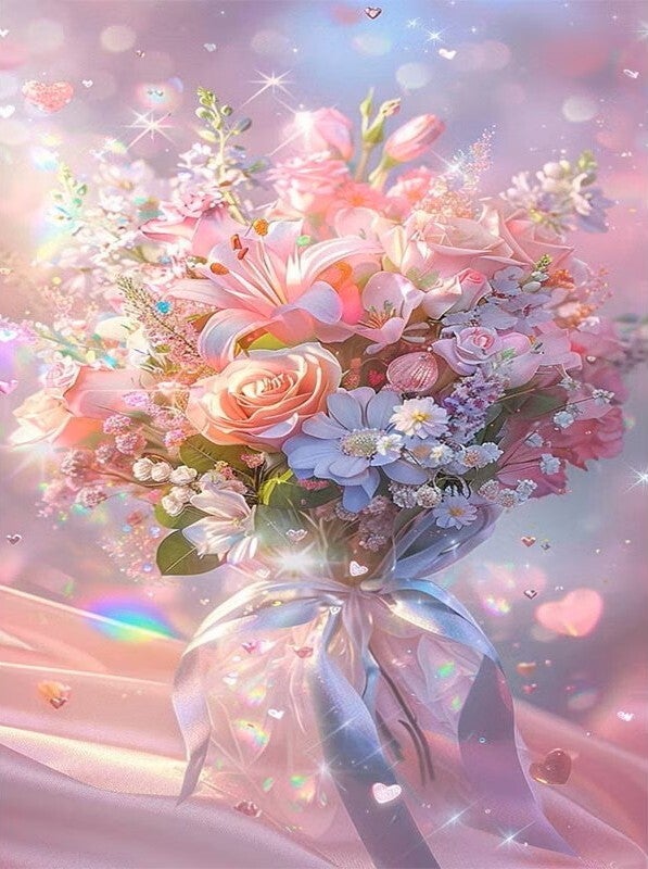 nr 415 Diamond Painting roze bloemen 30x20cm (rond)