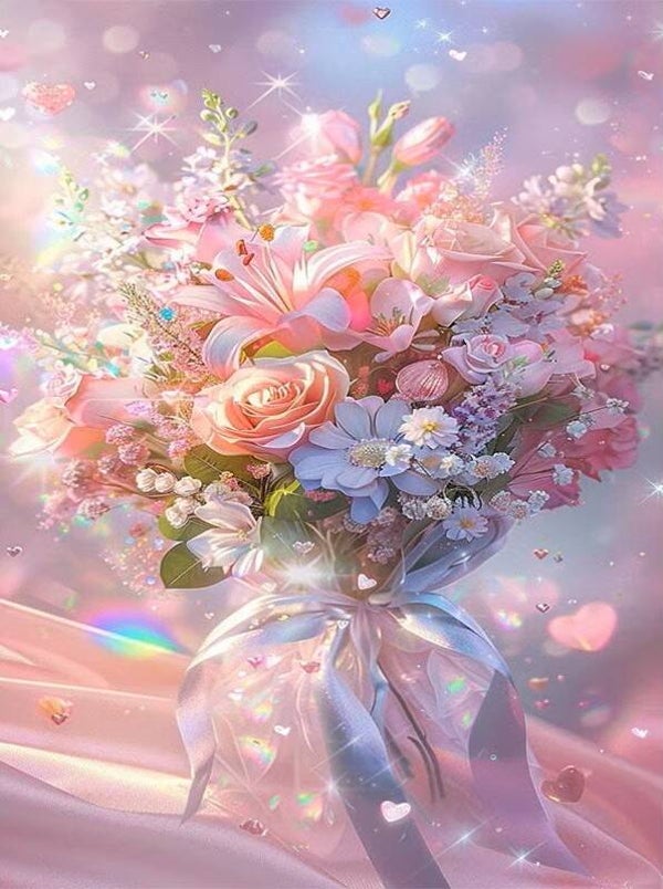 nr 415 Diamond Painting roze bloemen 30x20cm (rond)