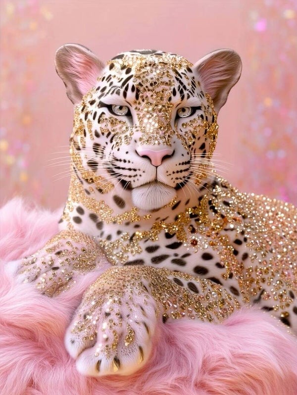 40x30cm Diamond Painting goud roze tijger (vierkant) nr 150