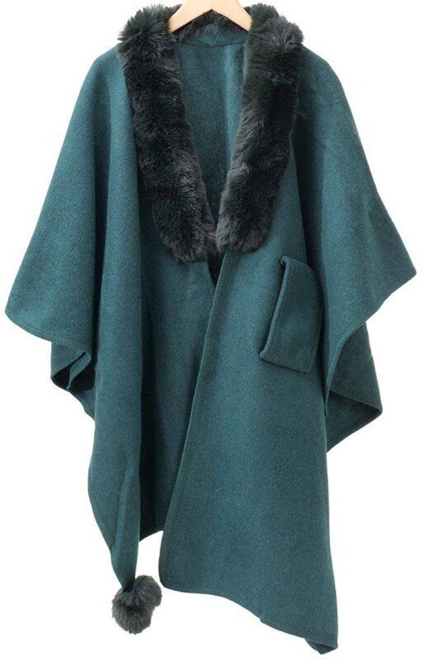 Winter poncho imitatiebont groen luxe