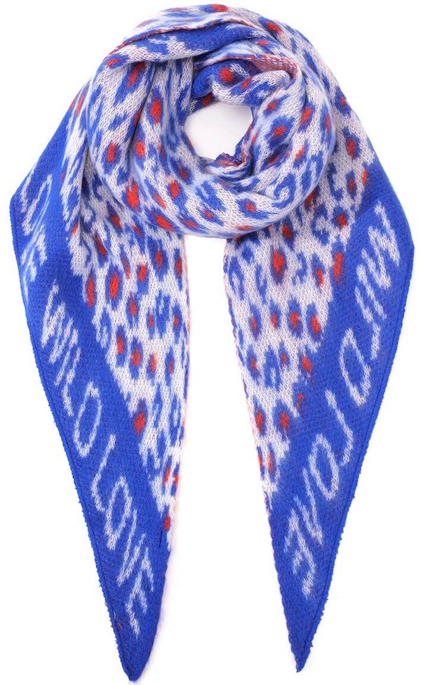 Driehoek sjaal Wild & Love panterprint blauw 190x70cm