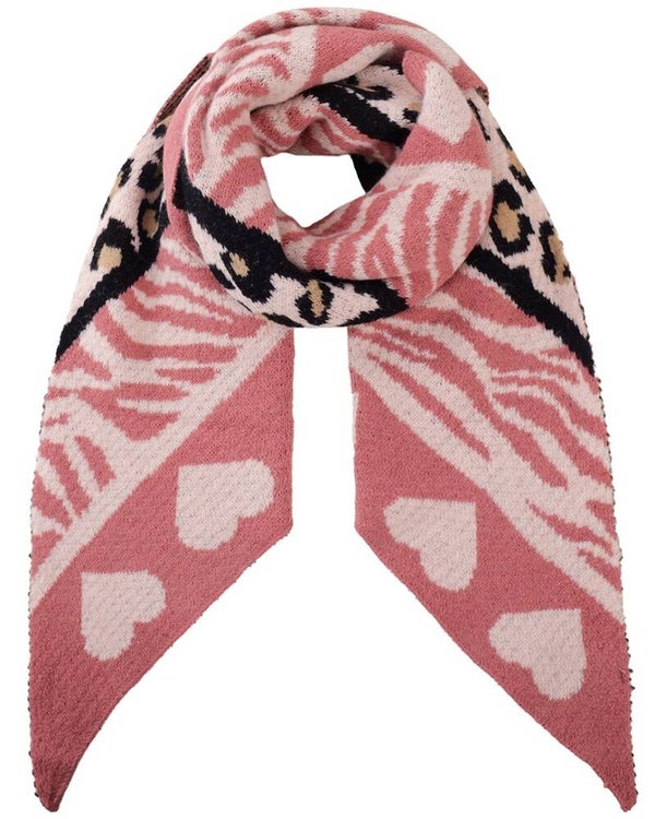 Winter sjaal triangle panterprint roze 180x75cm