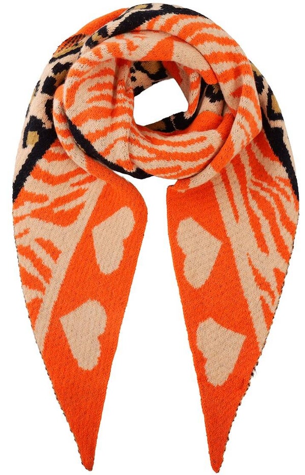Winter sjaal triangle panterprint oranje 180x75cm