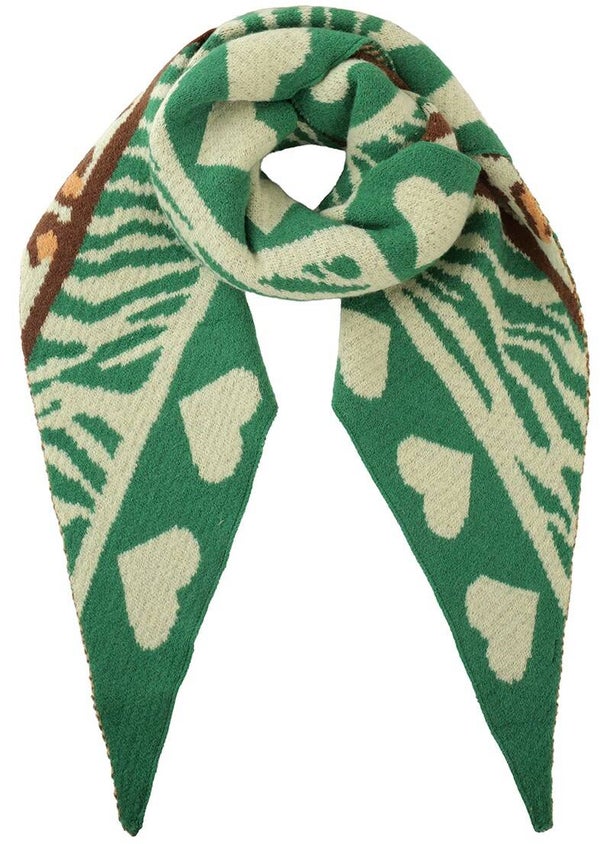 Winter sjaal triangle panterprint groen 180x75cm