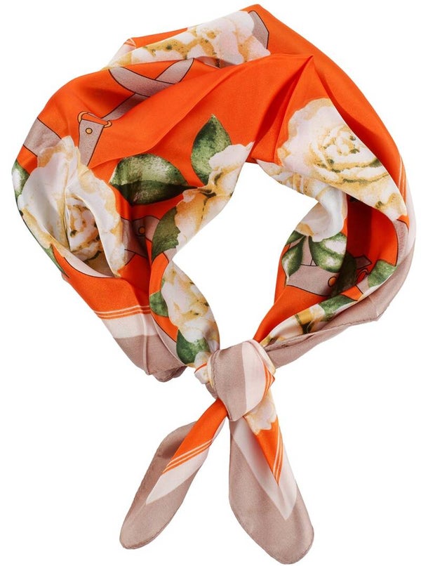 Zomersjaal rozen oranje grijs 70x70cm (13)