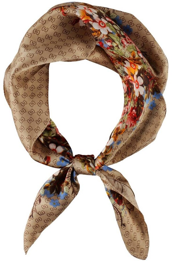 Zomersjaal beige bloemen patroon 70x70cm (25)