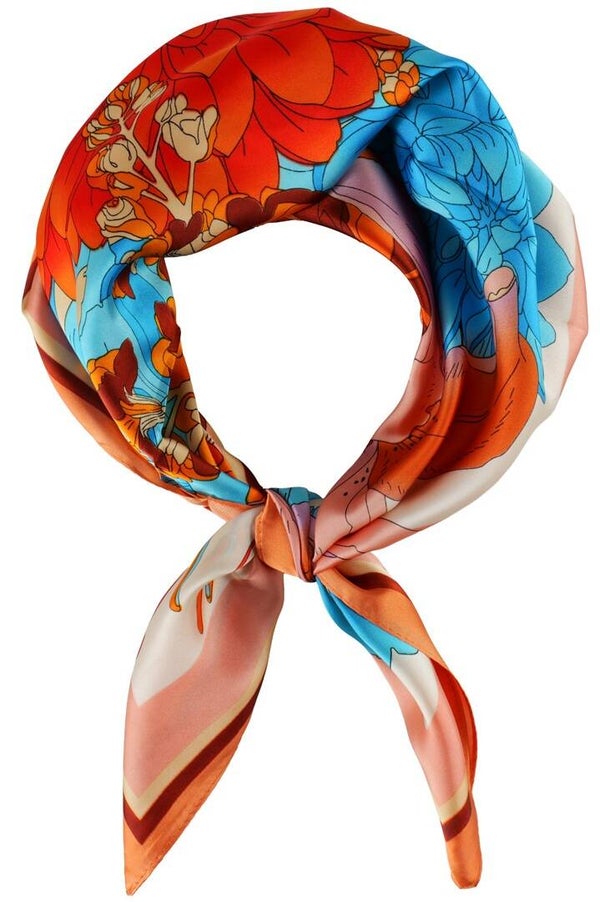 zomer sjaal oranje levendige bloemen 70x70cm (26)