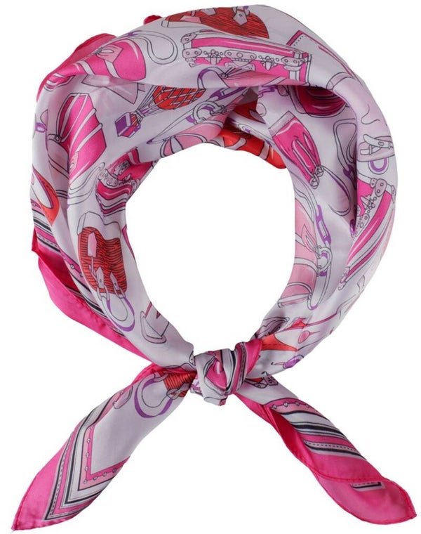 Zomersjaal koffers patroon roze 70x70 cm (30)