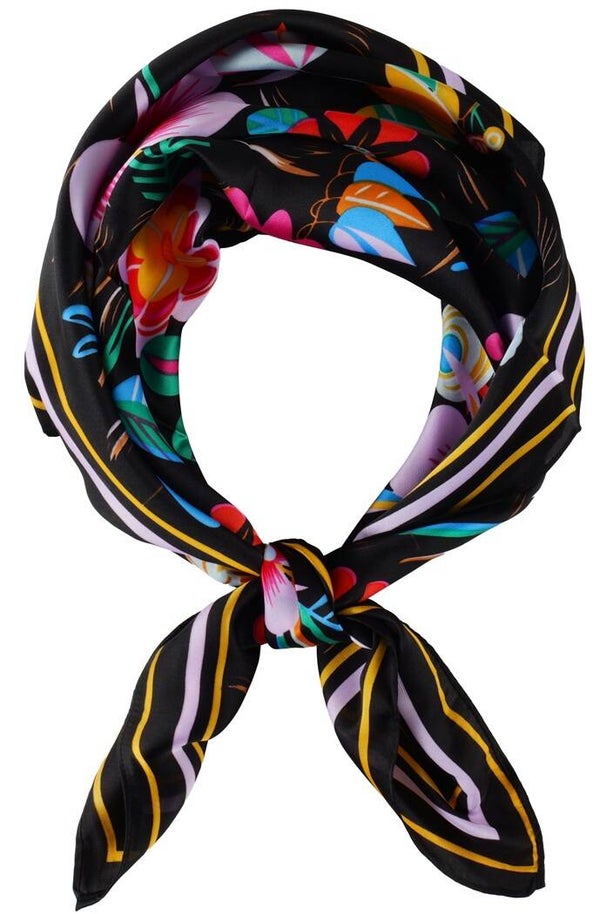 zomer sjaal zwart bloemen patroon 70x70cm (35)