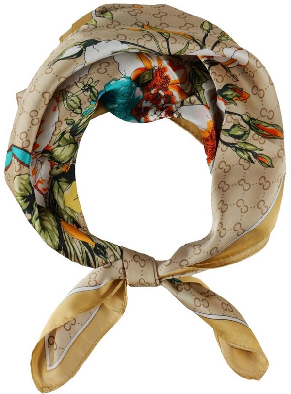 zomer sjaal beige bloemen 70x70cm (36)