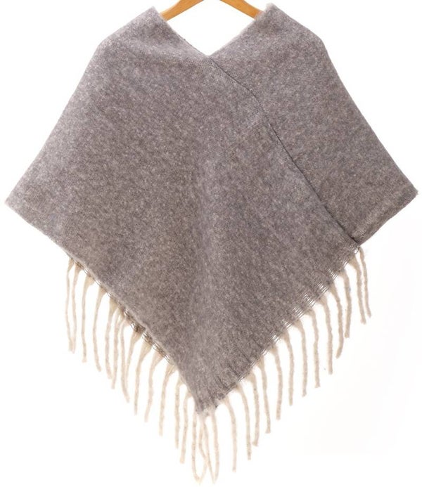 Gebreide winter poncho grijs one size dames