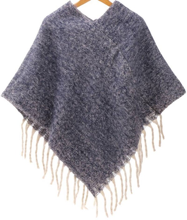 Gebreide winter poncho blauw one size dames