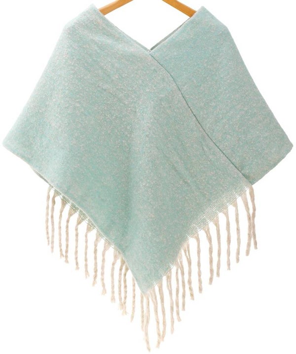 Gebreide winter poncho lichtblauw one size dames