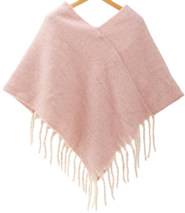 Gebreide winter poncho lichtroze one size dames