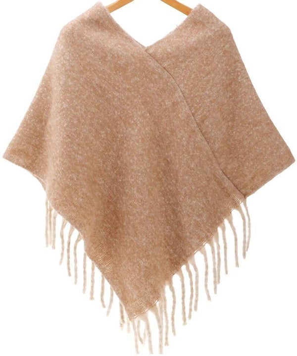 Gebreide winter poncho lichtbruin one size dames