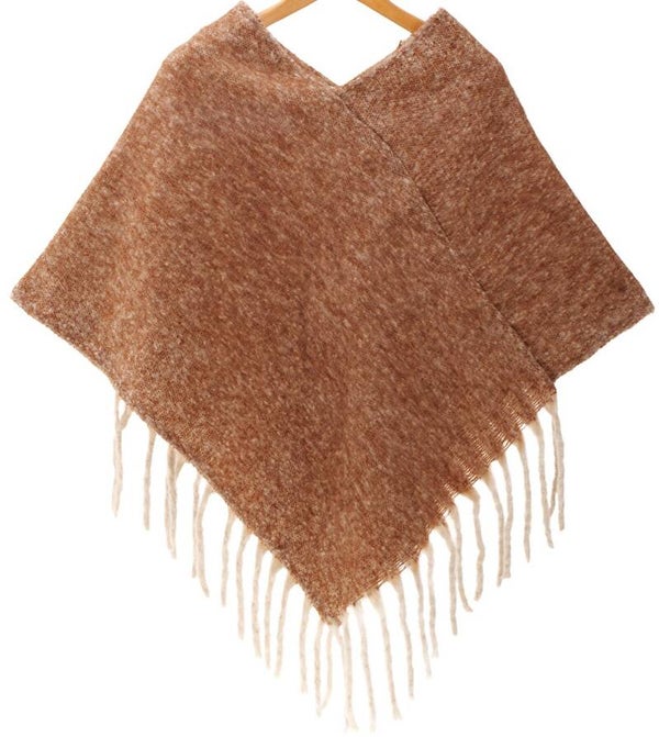 Gebreide winter poncho camel bruin one size dames