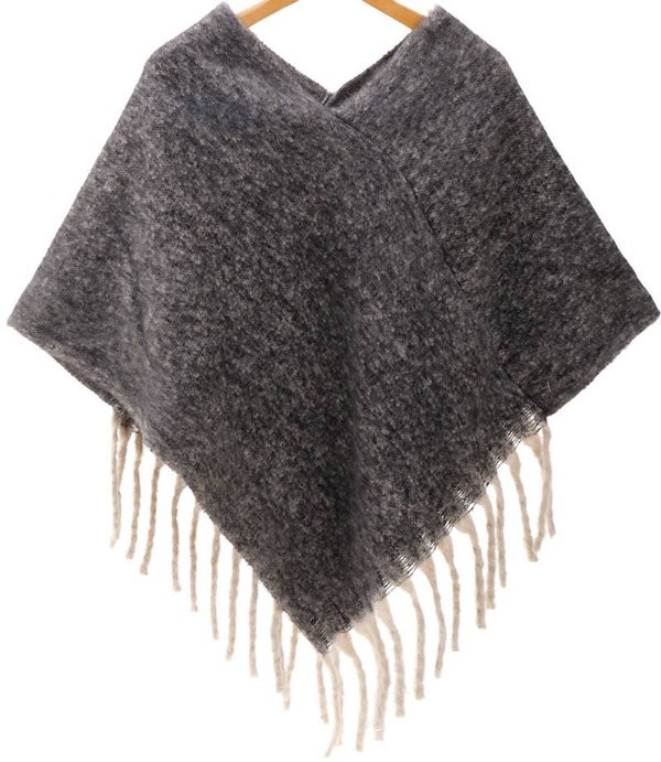 Gebreide winter poncho zwart one size dames