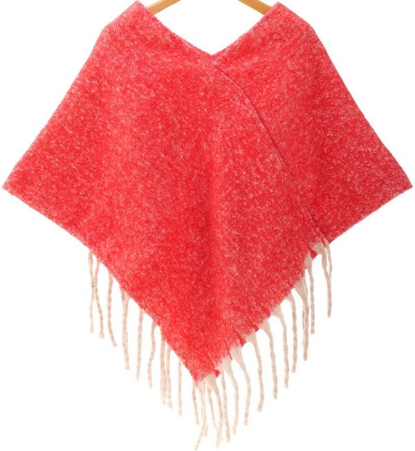 Gebreide winter poncho rood one size dames