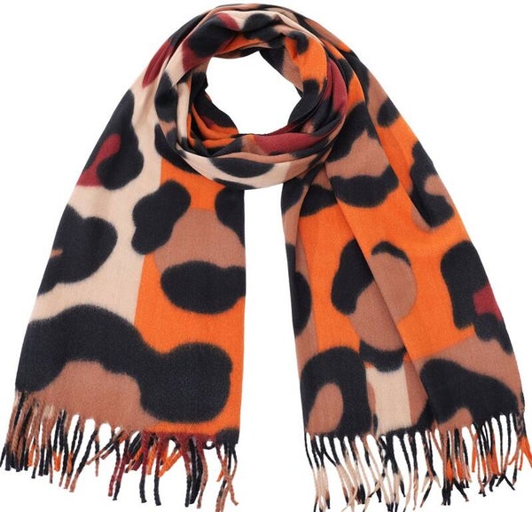 Winter sjaal zacht luipaard print oranje 180x70cm