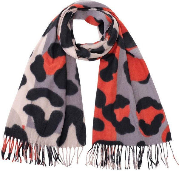 Winter sjaal zacht luipaard print grijs rood 180x70cm