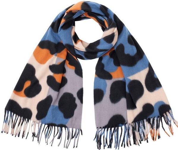 Winter sjaal zacht luipaard print grijs blauw 180x70cm