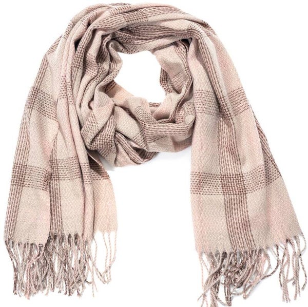 Zachte geruite grote sjaal 180x70cm bruin zachtroze