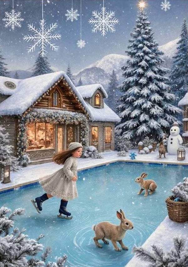 40x30cm Diamond Painting schaatsend kindje met dieren nr 699