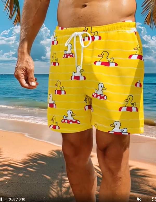 Strandshort badeendjes geel S