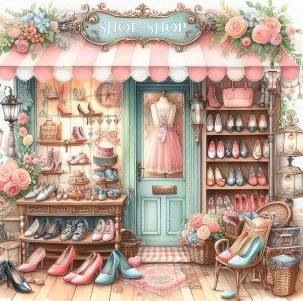 30x30cm Diamond Painting schoenen winkel (rond) nr 292