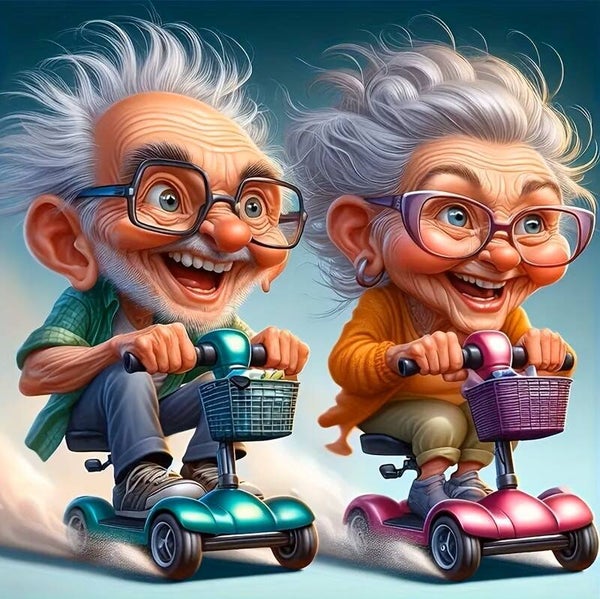 40x40cm Diamond Painting ouderen scootmobiel nr 579