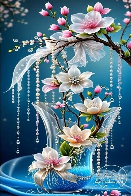 nr 412 Diamond Painting sierlijke bloemen 30x20cm (rond)