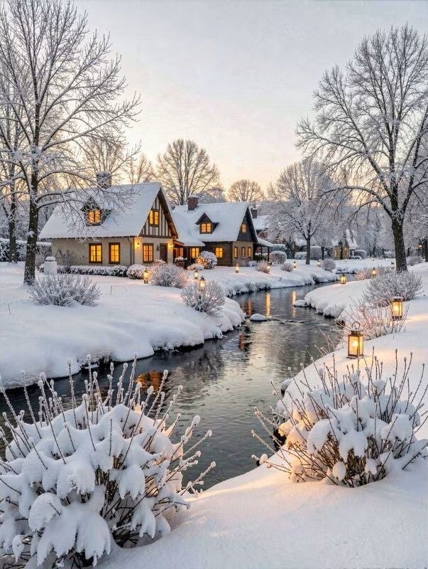 50x40cm Diamond Painting sneeuw landschap (rond) nr 120