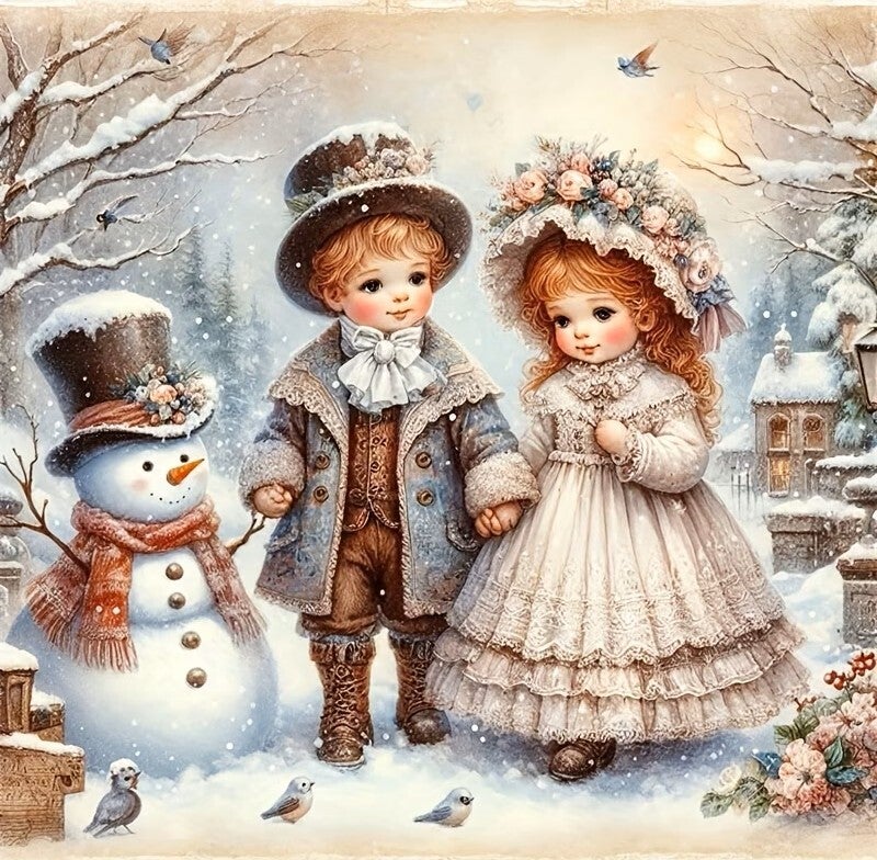 30x30cm Diamond Painting kindjes sneeuwpop nr 335