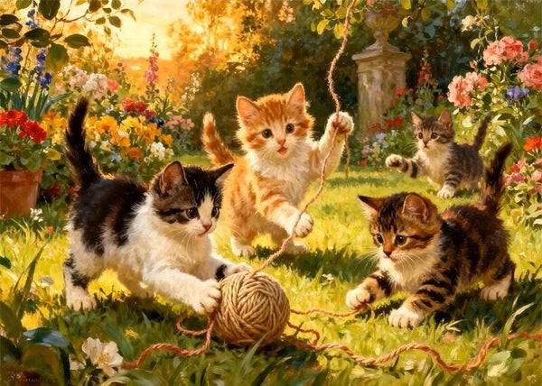50x40cm Diamond Painting spelende poesjes (vk) nr 1166