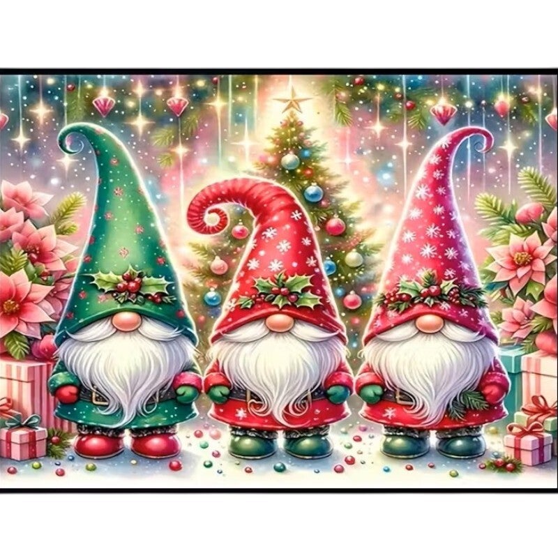 Diamond Painting Kerst kabouters 40x30cm (ronde steentjes)