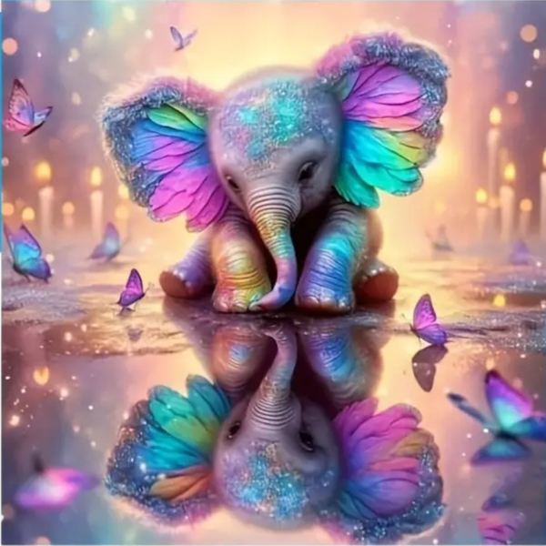 Diamond Painting spiegel olifant 20x20cm (rond)