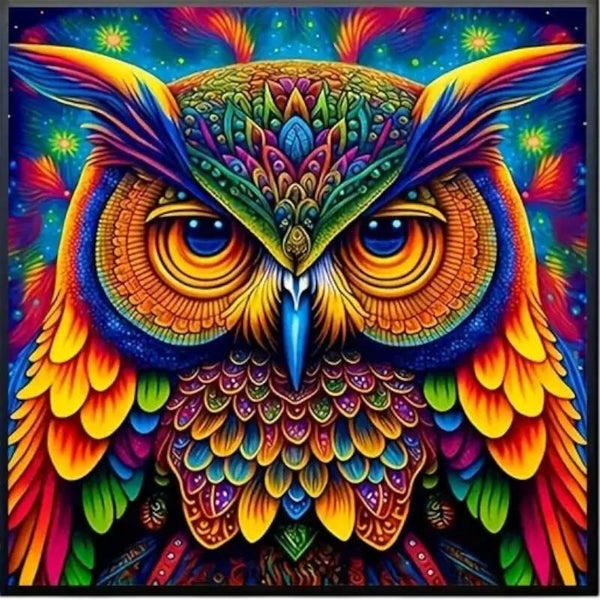 Diamond Painting Uil veelkleurig 20x20cm (ronde steentjes)